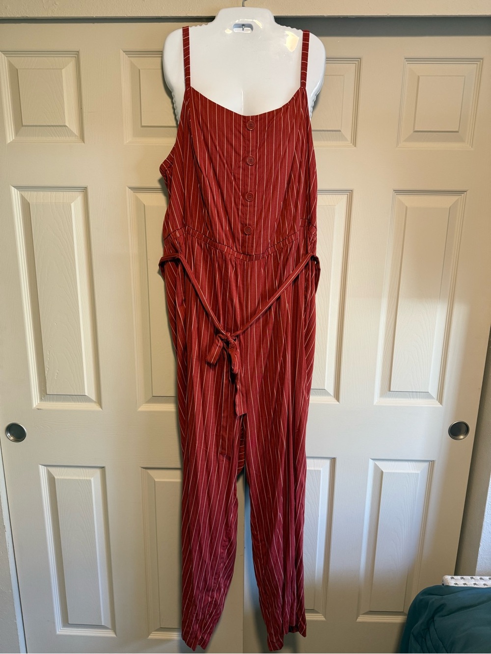Rust Stripe Jumpsuit/Overalls with Tie Waist